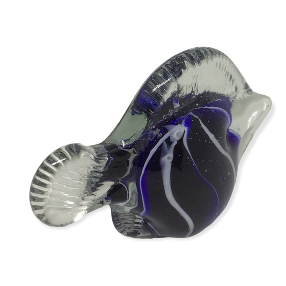Handmade Glass Art Fish Purple White Stripe Angel Paperweight Sculpture Figurine - Picture 4 of 7